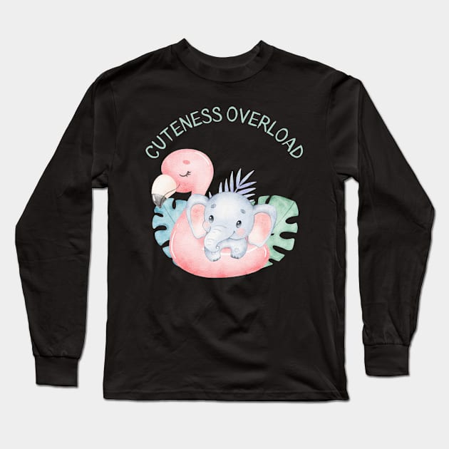 Cuteness overload cutest baby elephant and flamingo pink Long Sleeve T-Shirt by BoogieCreates